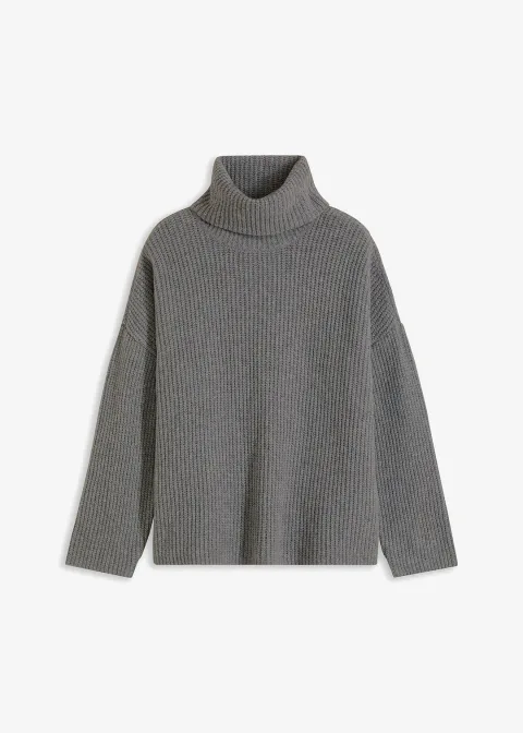 Pull col roulé en maille côtelée