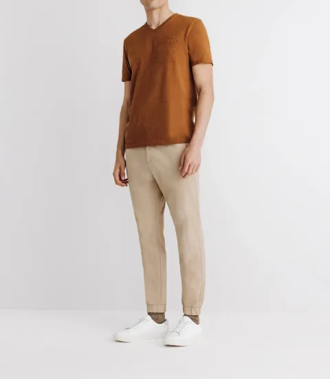 IZAC - T-shirt col V avec poche camel