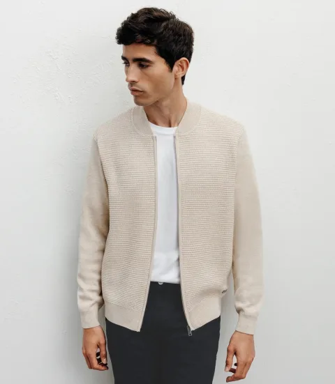 IZAC - Gilet zippé jeux de points beige