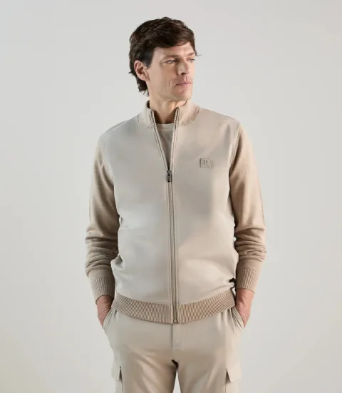 IZAC - Gilet col montant bi-matière beige