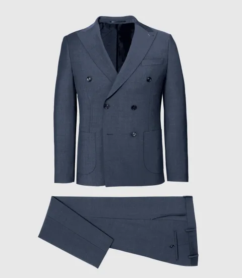 IZAC - Costume croisé bleu denim