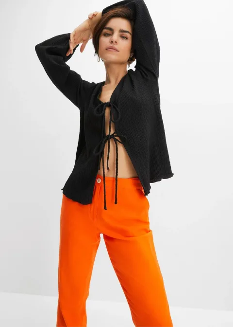 Pantalon taille haute en lin et viscose