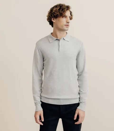 IZAC - Pull col polo gris chiné