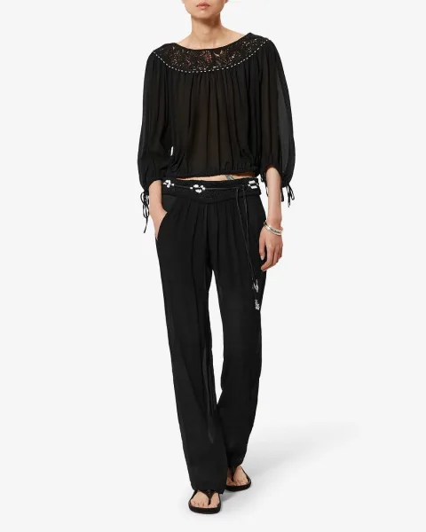 Pantalon Guylene - Femme - Noir - Taille42 - Isabel Marant - Collection Été Femme - Nouvelle Collection Capsule La Riviera