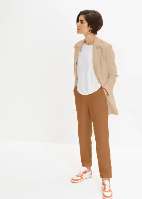 Pantalon cropped taille haute en lin et viscose