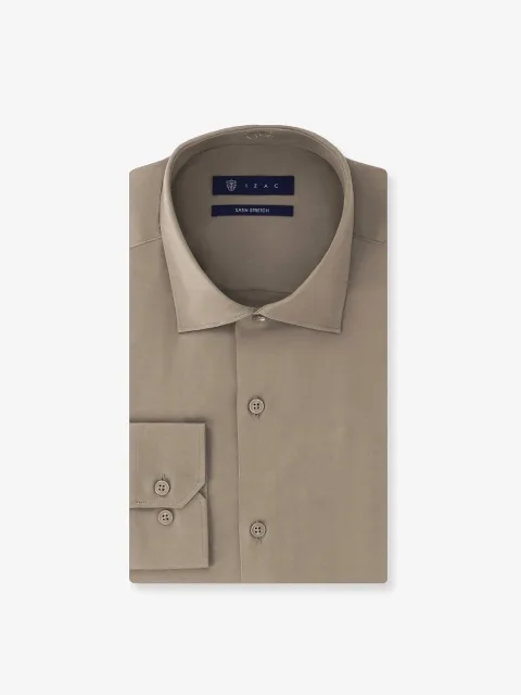 IZAC - Chemise ville en satin de coton chatain