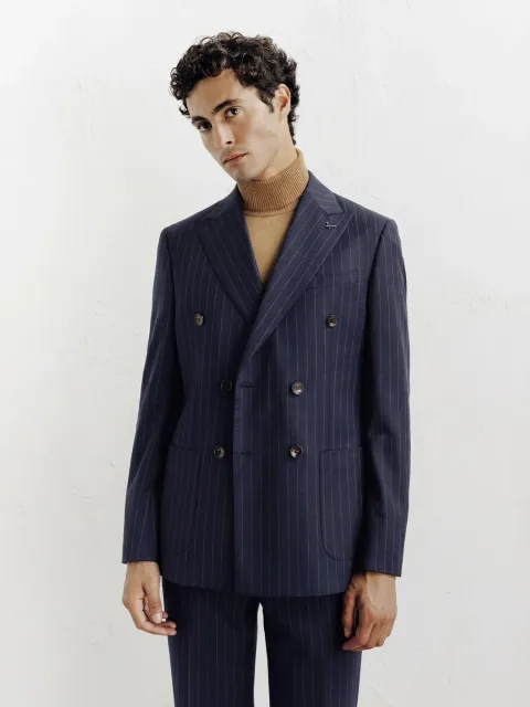 IZAC - Costume croisé rayé marine