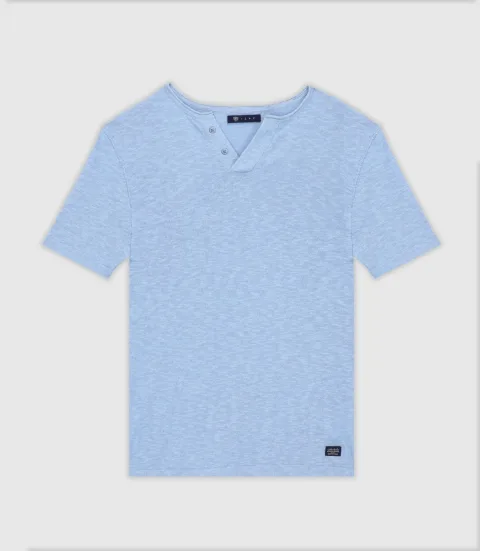 IZAC - T-shirt avec lin boutonné ciel