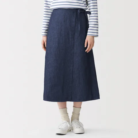 Jupe midi enveloppante en denim de mélange de chanvre pour femme