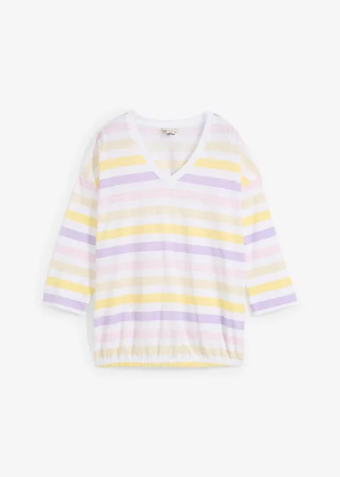 T-shirt en coton flammé, manches 3/4