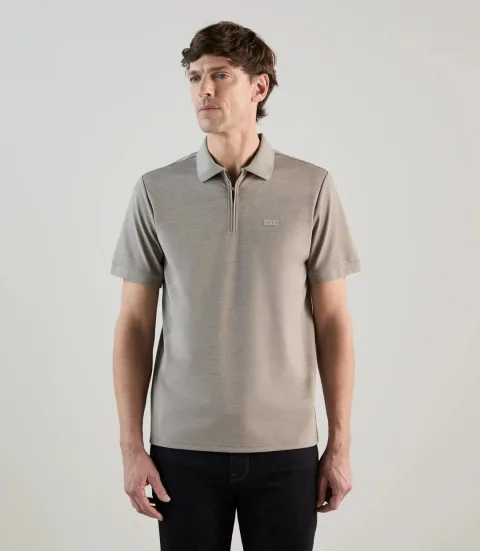 IZAC - Polo en jersey col zippé beige