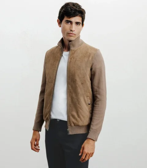 IZAC - Gilet zip bi-matière chatain