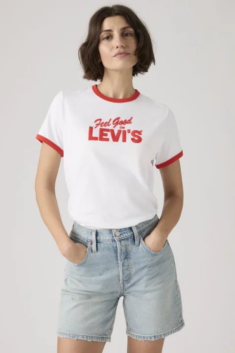 Levi's T Shirt Ringer Graphique Favorite - Femme - Blanc / Snacks For Dinner - XS