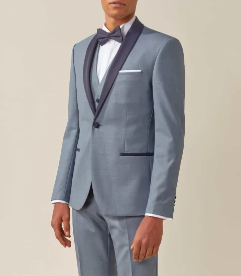 IZAC - Costume de cérémonie laine gris col châle ''Feri''