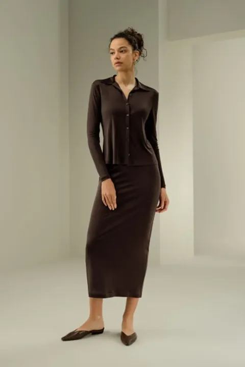 LILYSILK Jupe Midi Élégante En Soie Tissu Lavable En Machine Soie De Mûrier Texture Luxueuse Noir 42