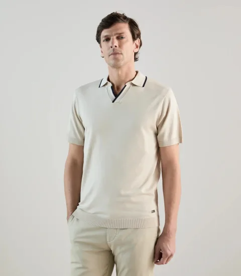 IZAC - Polo col ouvert en maille beige
