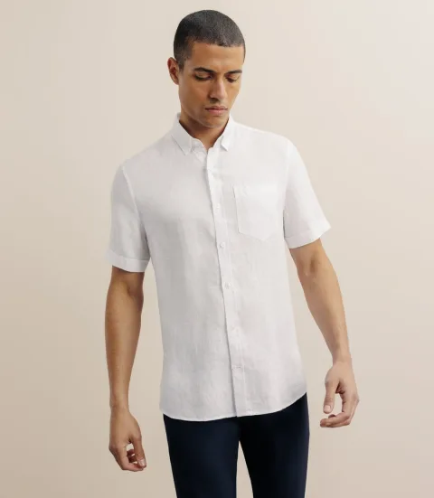 IZAC - Chemise manches courtes 100% lin blanc
