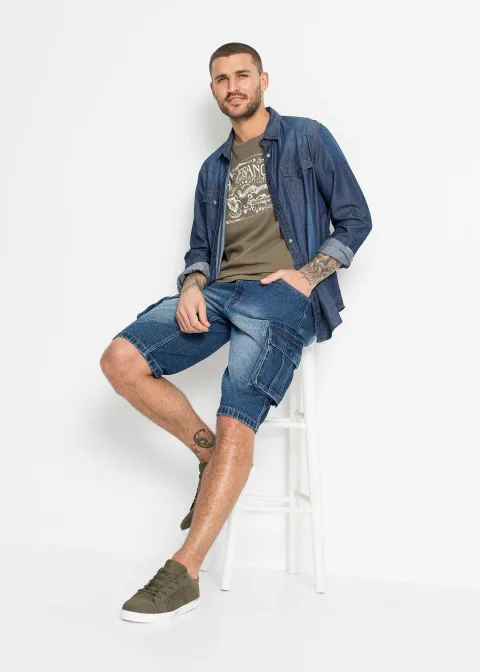 Bermuda cargo long en jean, loose