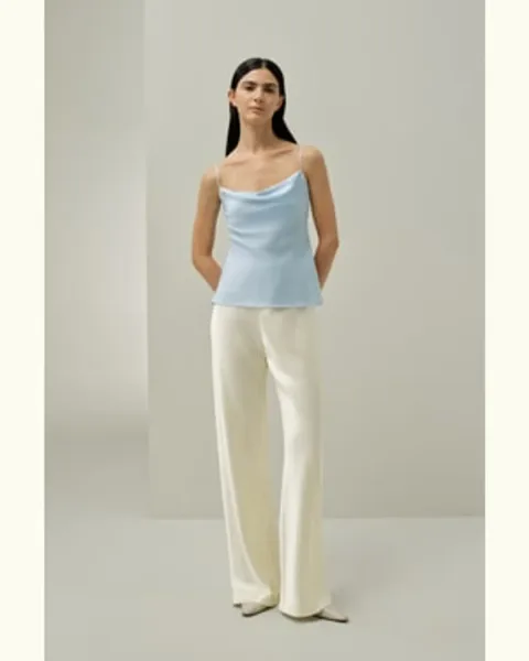 LILYSILK Camisole À Col Bénitier Bonne Extensibilité Soie De Haute Qualité Style D'Affaires Léger Et Résistant Aux Rides Bleu Clair 44