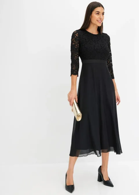 Robe midi en mousseline légère avec haut en dentelle