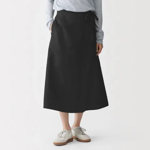 Jupe midi enveloppante en sergé de mélange de chanvre pour femme