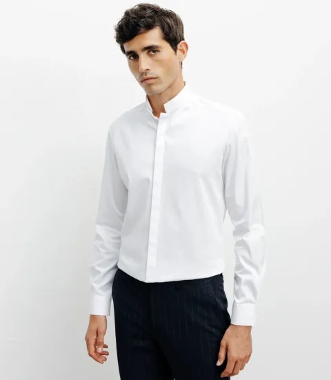IZAC - Chemise ville satin de coton blanc