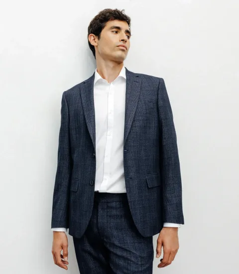 IZAC - Veste ville Prince de Galles bleu denim