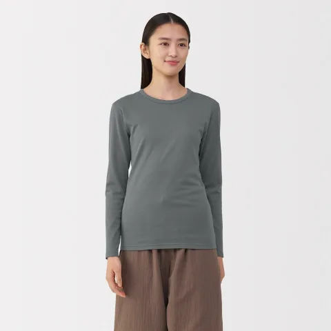 T‐shirt manches longues col rond en coton épais et chaud pour femme