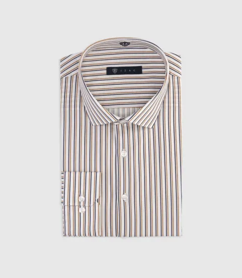 IZAC - Chemise à rayures marine et camel MICKI