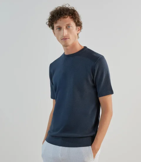 IZAC - T-shirt à manches courtes en jeu de points bleu gris