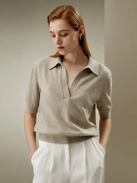 LILYSILK Polo Laine Mérinos Ultrafine Chameau M - Doux, Respirant & Hypoallergénique