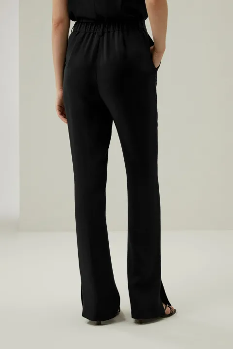 LILYSILK Pantalon Droit Avec Fente Latérale Soie Charmeuse 100 % Style Moderne S'Accorde Avec N'Importe Quelle Tenue Noir 40