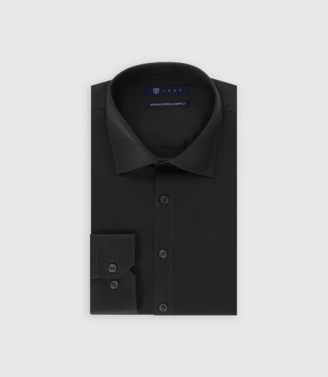 IZAC - Chemise slim en satin de coton NOIR
