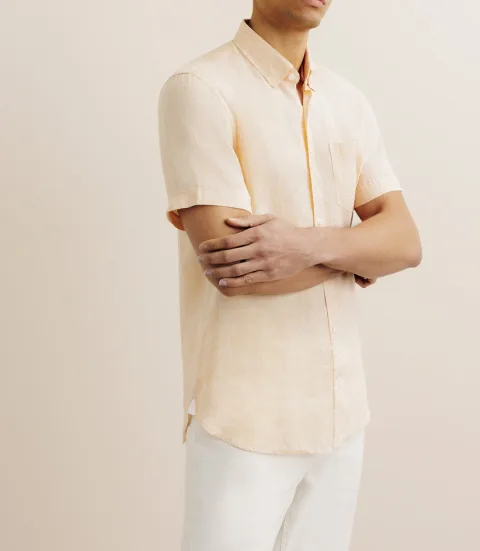 IZAC - Chemise manches courtes 100% lin orange