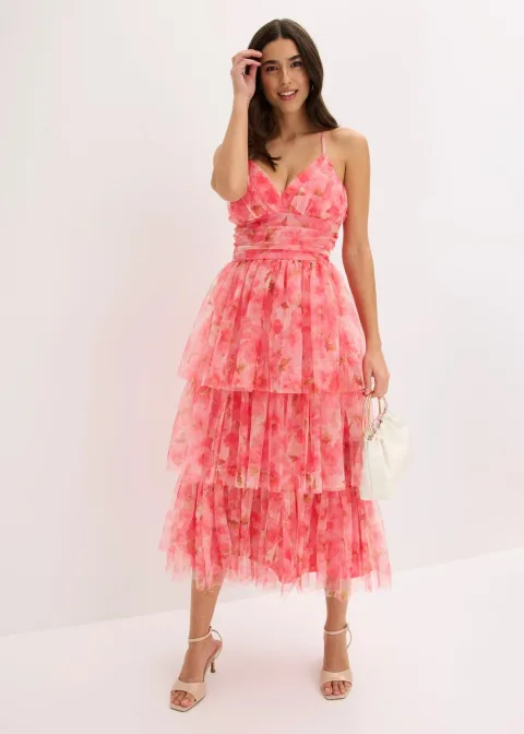 Robe midi en tulle fin à volants