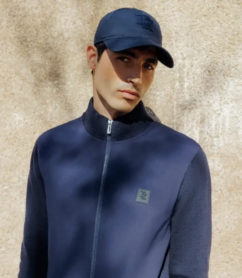 IZAC - Gilet col montant bi-matière marine