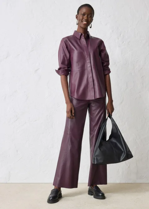 Pantalon large en cuir d’agneau nappa