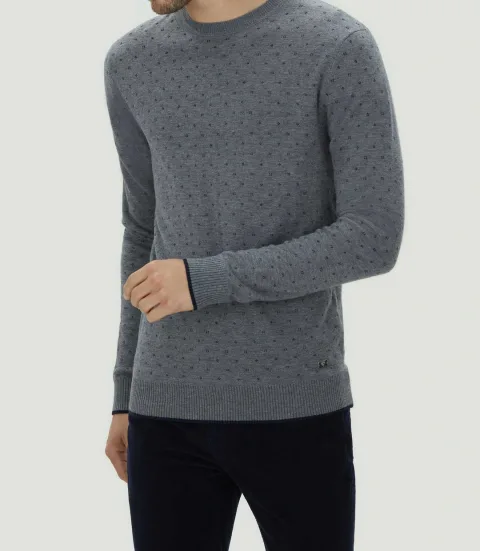 IZAC - Pull col rond gris motif all over ''Lise''