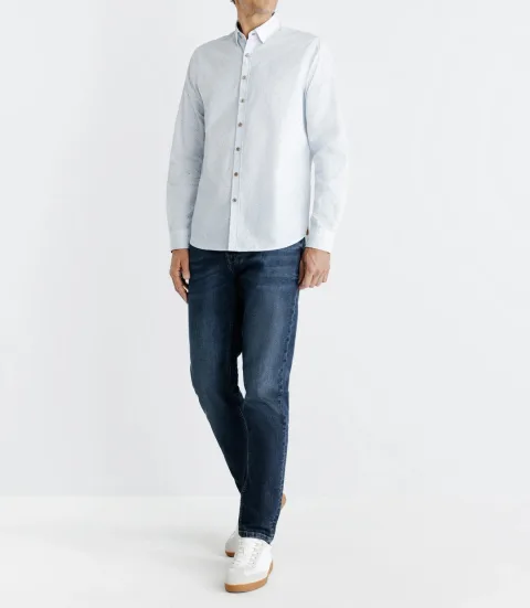 IZAC - Chemise droite imprimée à coudières blanche et camel