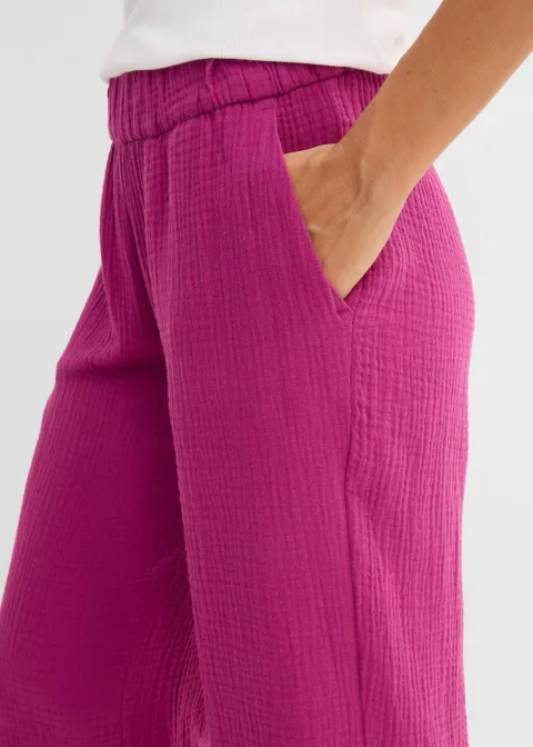 Pantalon large à pinces en gaze de coton