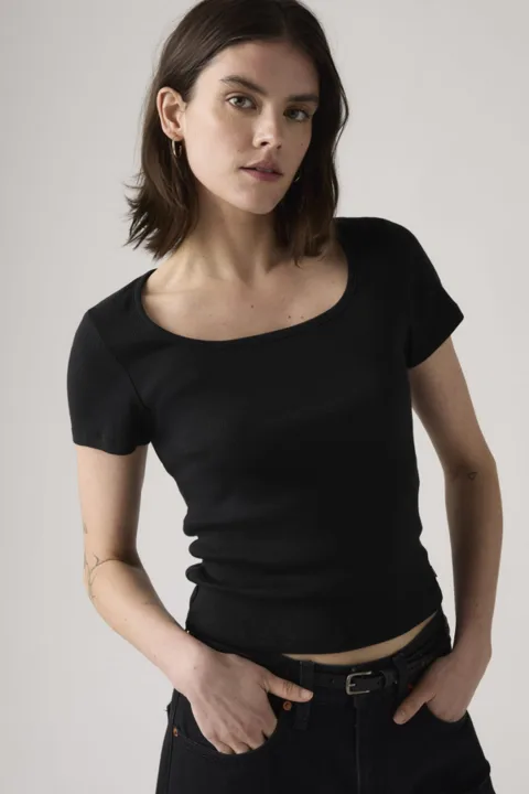 Levi's T Shirt Encolure Carrée Essential - Femme - Noir / Anthracite Night - XS