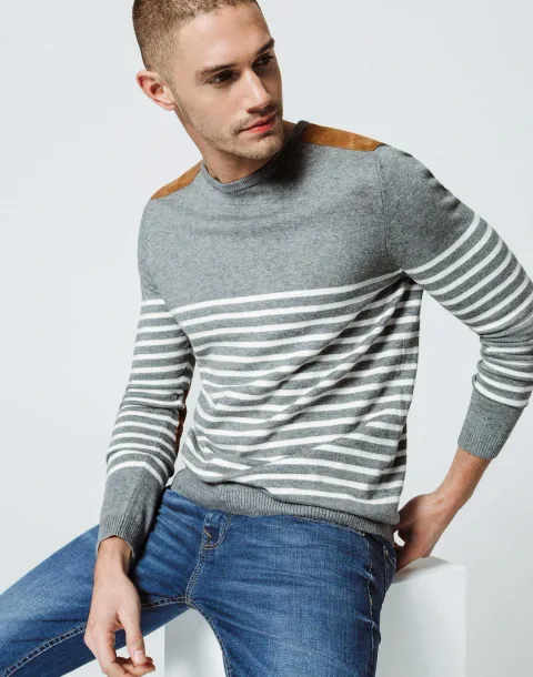 IZAC - Pull Rayé Gris Chiné