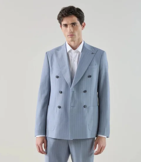 IZAC - Costume croisé en laine mélangée bleu ciel