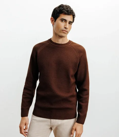 IZAC - Pull col rond jeux de points chocolat