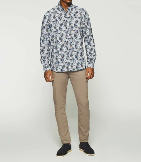 IZAC - Chemise à imprimé fleurs marine KHALYS