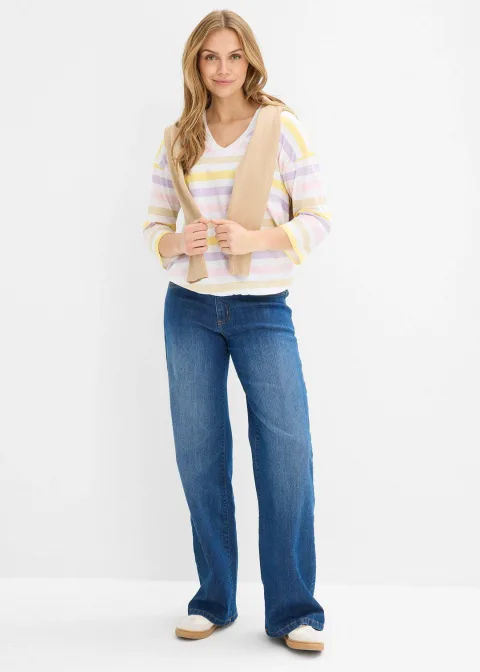 T-shirt en coton flammé, manches 3/4