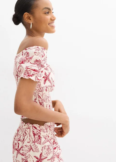 Blouse à encolure Bardot, 100% coton
