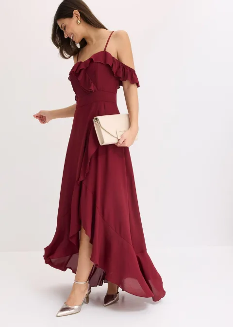 Robe encolure Bardot à volants