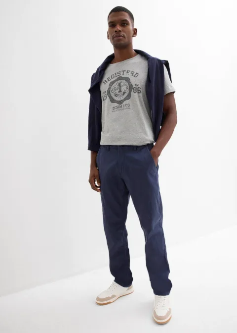 Pantalon chino regular en lin mélangé, droit