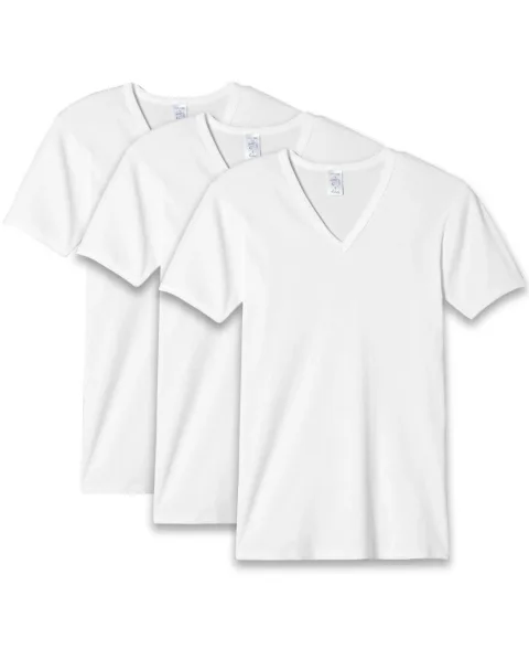 3x T-shirts seconde peau - Col V - Blanc - Homme - Taille 2XL - Lemahieu